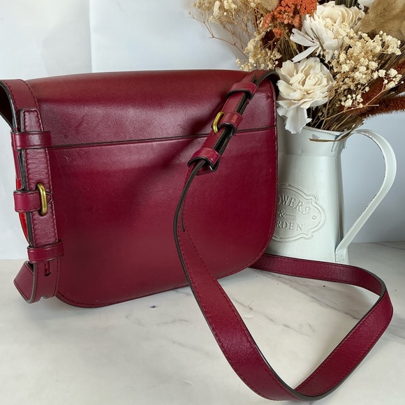 Tory Burch Red Burgundy Smooth Leather Crossbody Saddle Shoulder Bag‎ - Picture 8 of 14